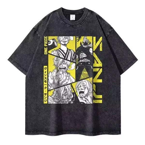 One Piece anime Summer New washed unisex Tshirt Fifth gear Luffy trend pattern Harajuku Loose shortsleeved YK shirt