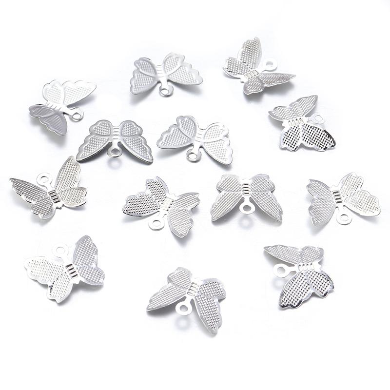 

50pcs/Lot Iron 14x11mm Butterfly Charms for Jewelry Making Butterfly Filigree Wraps Connectors Charm DIY Earring Necklace серебряный