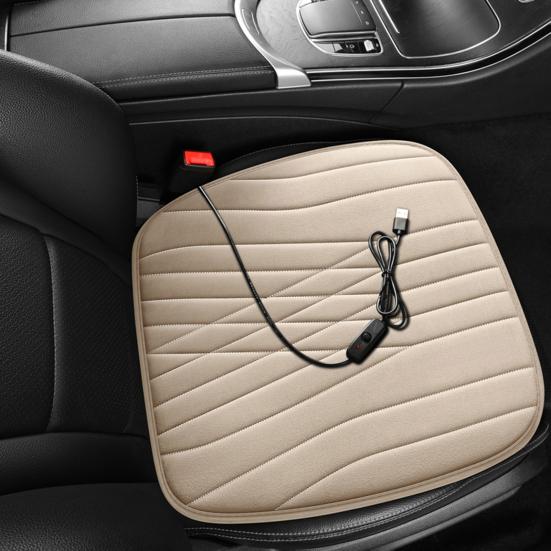 12/24V Car Heated Seat Cushion 17.72"x17.72" Memory Foam Seat Protector Pad with Anti-Slip Bottom