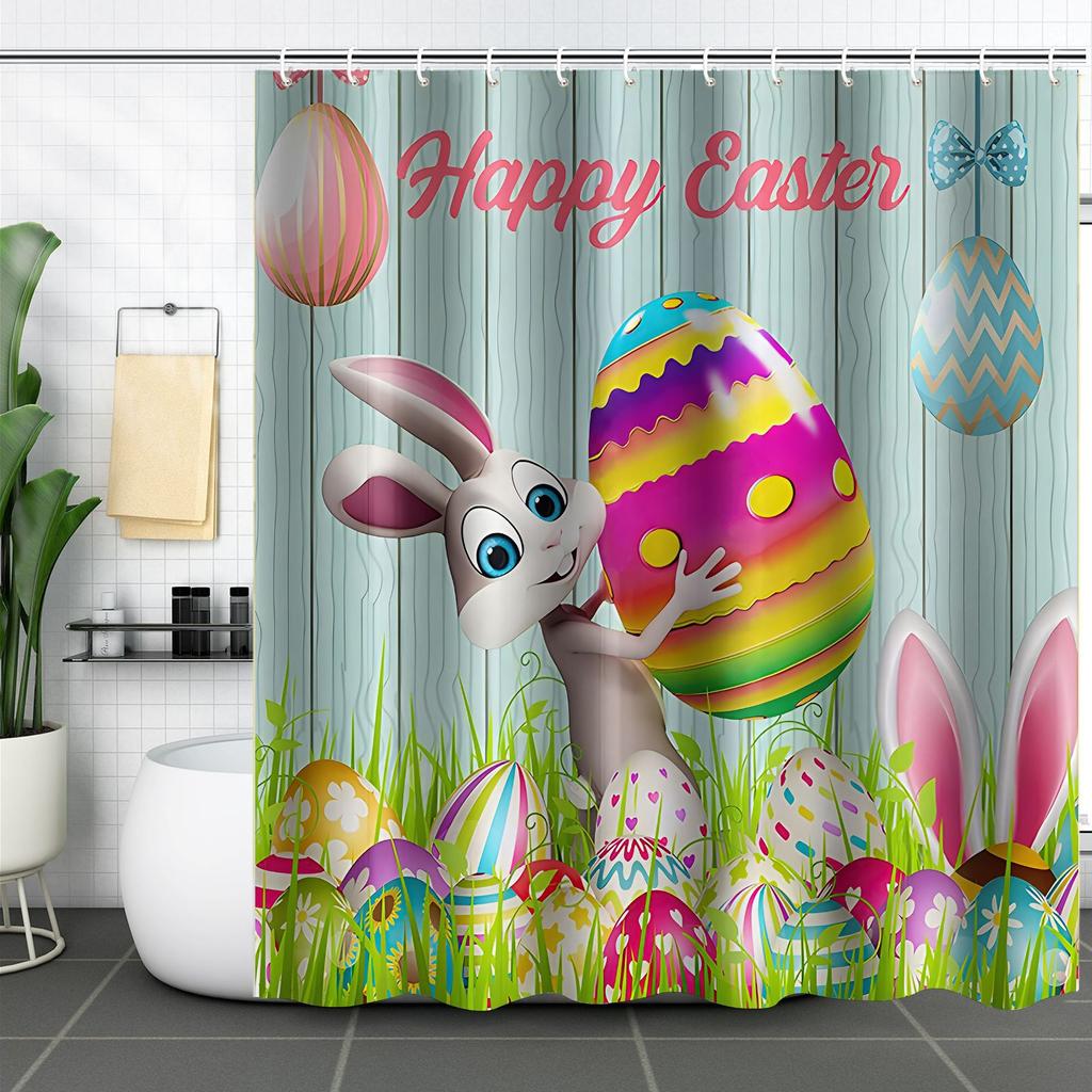 Easter Rabbit Waterproof And Mildew-Proof Polyester Bathroom Shower Curtain Shower Curtain Partition Curtain Free Of Punching