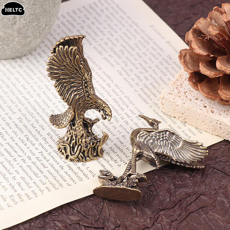 1PCS Antique Brass Eagle Crane Statue Small Ornaments Vintage Brass Animal Figurines Crafts Desk Home Decor Accessories Gifts