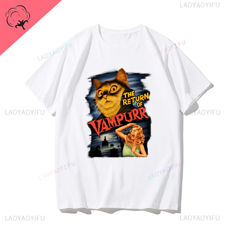 American Retro Short-sleeved T-shirt, Vampire Hong Kong-style Men's and Women's Trendy New Pure Cotton Camiseta