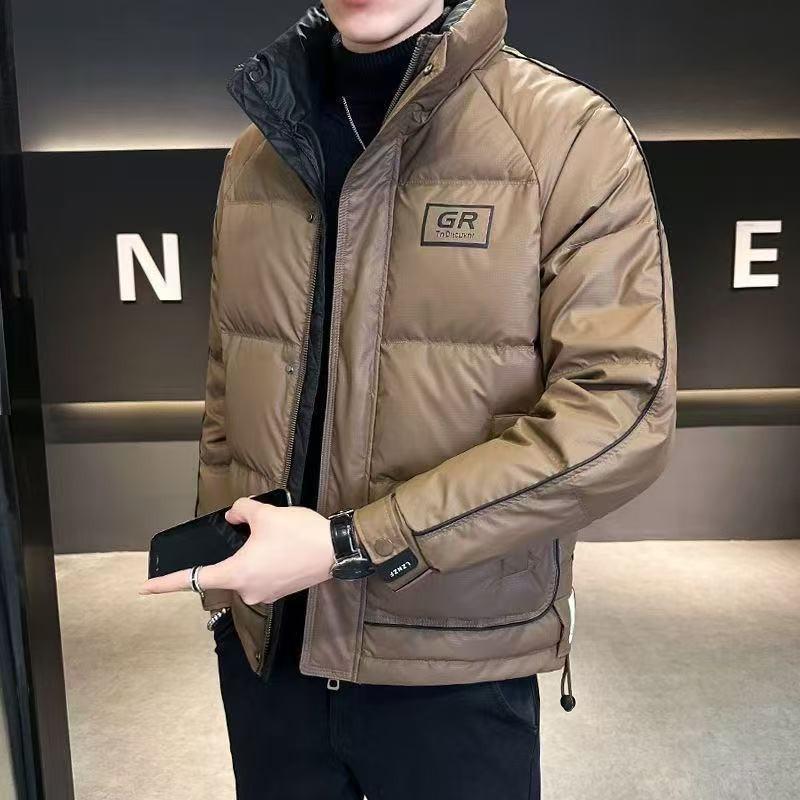 Premium Mens Short Down Jacket Winter Warm Duck Feather Coat Solid Color Stand Collar Windproof Coldproof