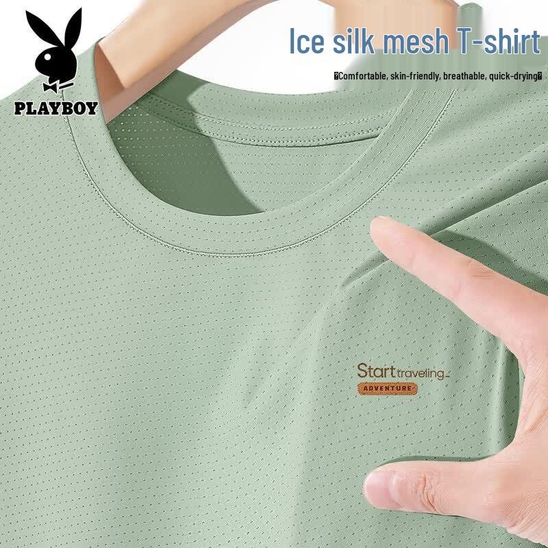 

PLAYBOY Men s 2026 Ice Silk Cool-Feel Short Sleeve T-Shirt XL