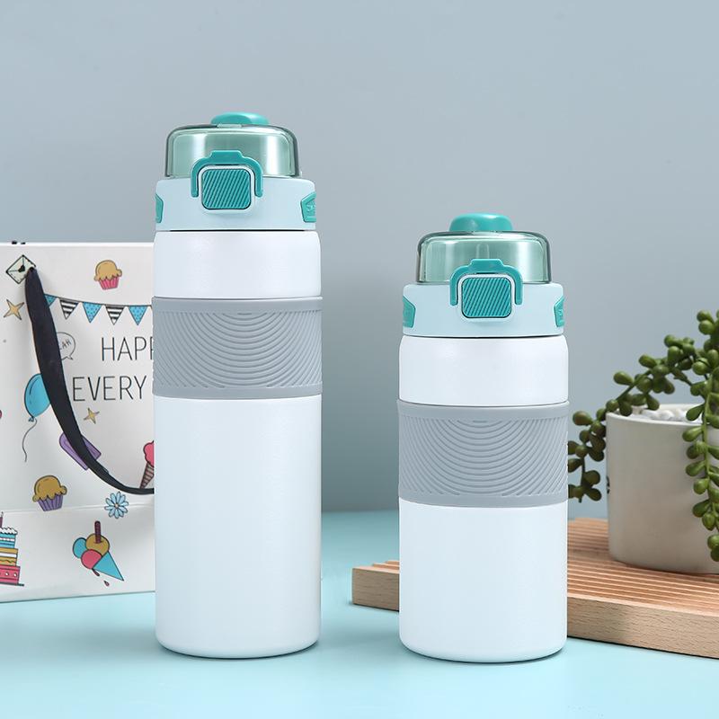 New Stainless Steel Thermos Cup High Appearance Level Simple Portable Bouncing Cup Boys and Girls Large Capacity Straw Cup