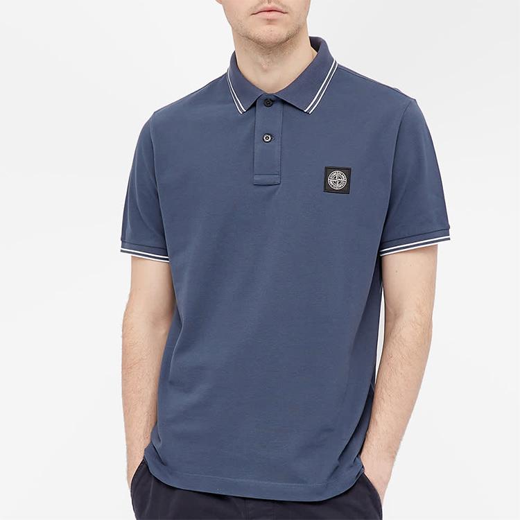 STONE ISLAND Ss21 Logo Micro Badge Baumwolle Casual Kurzarm Poloshirt Herren Poloshirts Blau 101522S18-V0024
