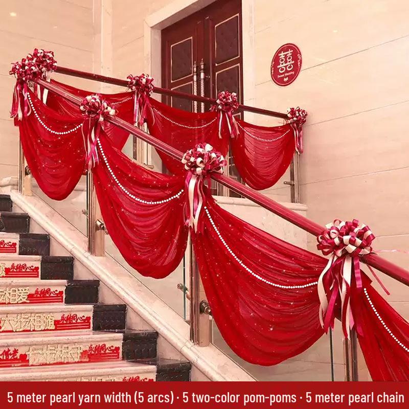Wedding Stair Railing Flower Bow Decoration Set