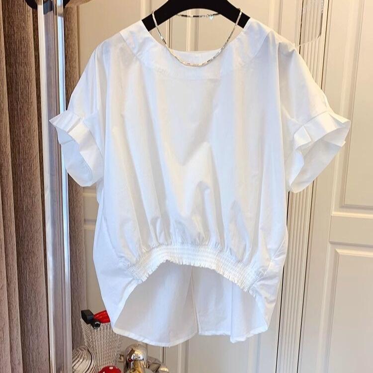 

Женская мода блузки летние O-образный вырез короткий рукав повседневные Blusas Mujer Back Solid Shirt S