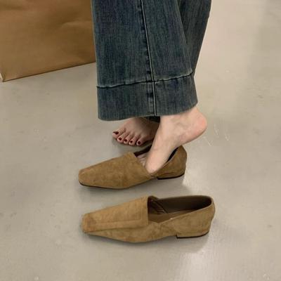 Retro Mori One-pedal Square-headed Loafers Women's Shoes 2024 New Versatile Commuter Low-heeled Small Leather Shoes Women