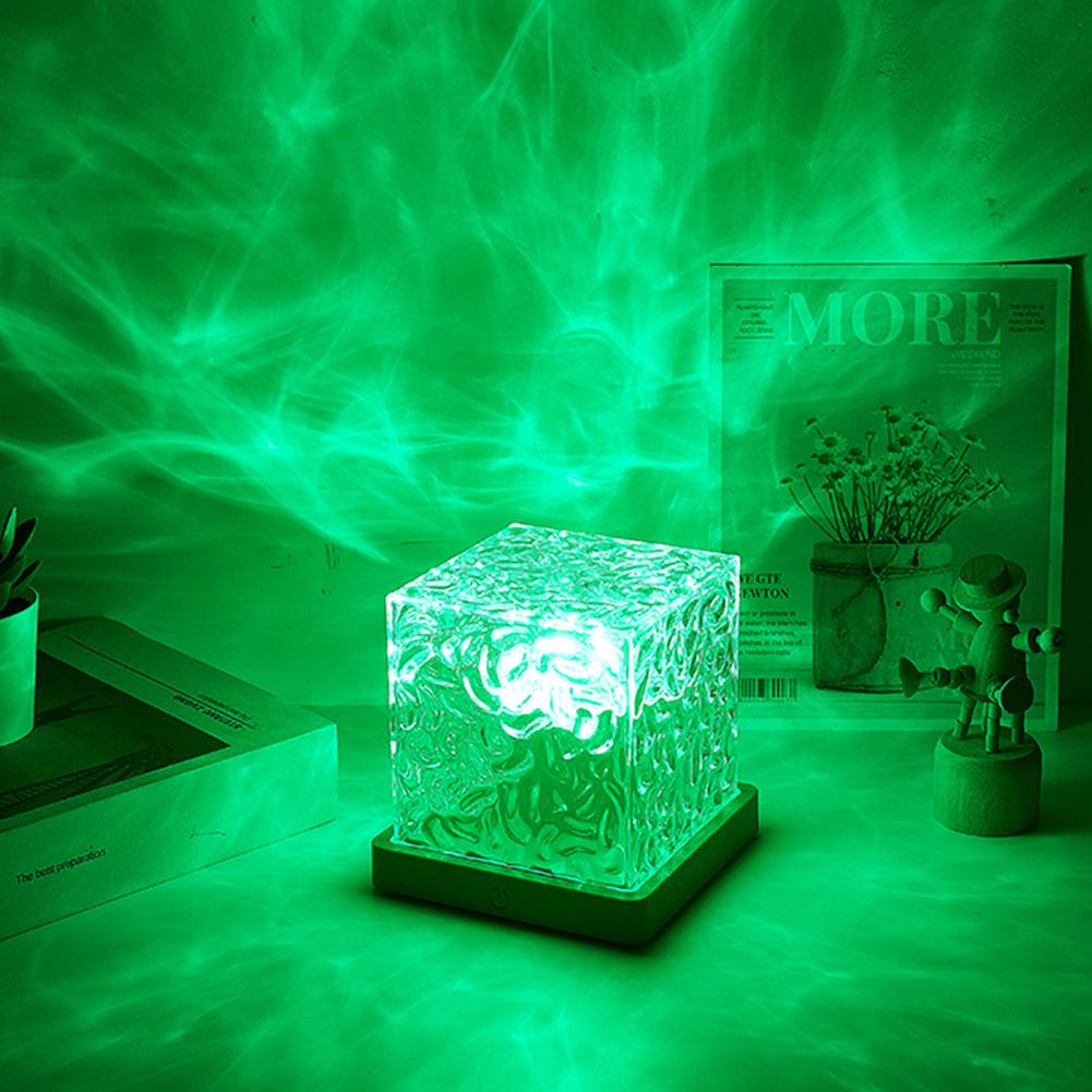 Dynamic Rotating Water Ripple Projector Night Light 16Colors Flame Crystal Lamp for Bedside Living Room Bedroom Dynamic Rotating