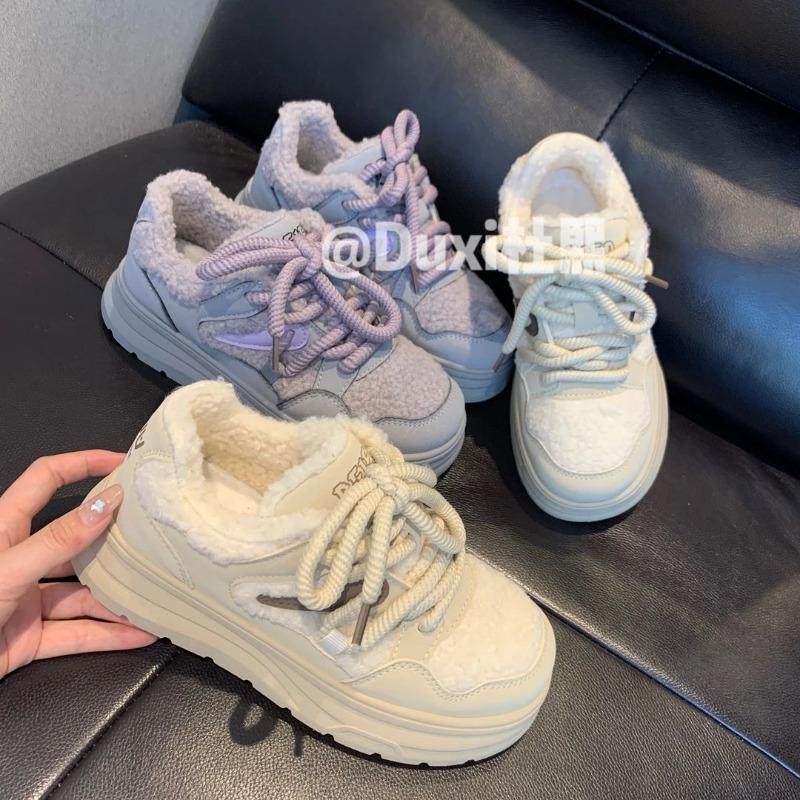 Ugly cute velvet board shoes women's winter new lamb wool cotton shoes versatile student sports and leisure