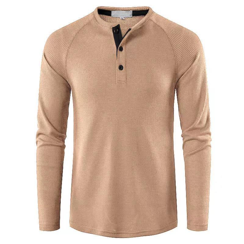 

Men s Solid Color Long-Sleeve Henley Shirt - European & American Autumn/Winter Collection Medium хаки