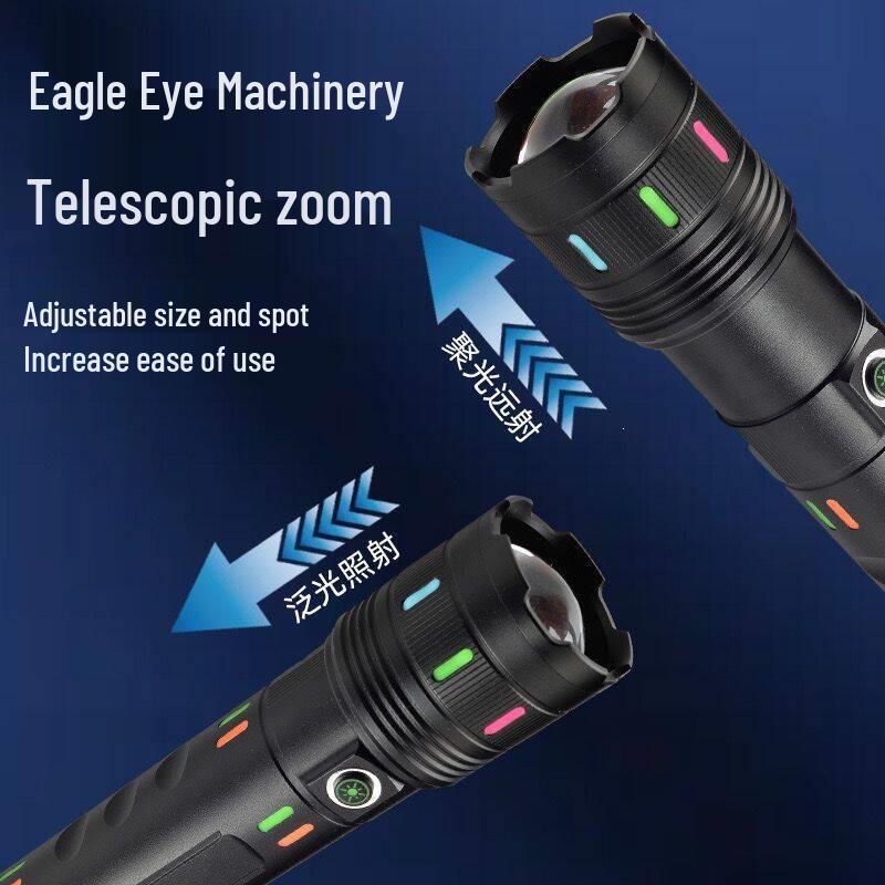 Waterproof High-Power White Aurora Flashlight with Multi-functional Emergency Telescopic Zoom for Outdoor Use
