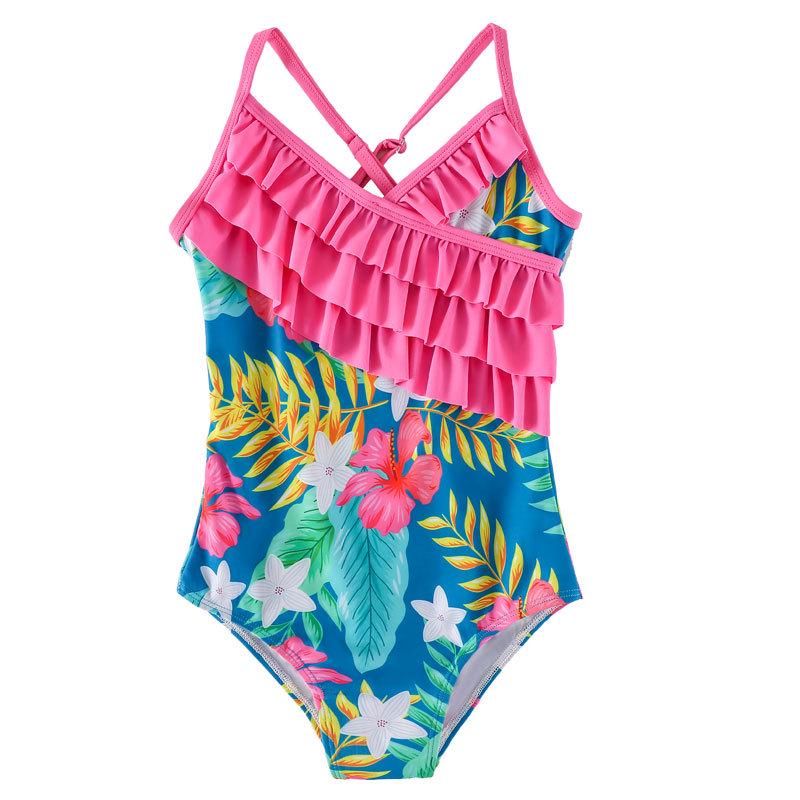 2022 Girls' Ruffle One-Piece Swimsuit - Digital Print Beachwear for Kids