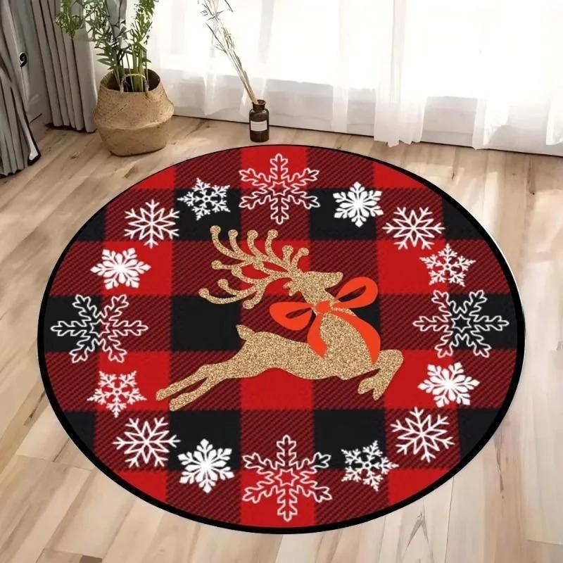 Christmas Carpet Circular Anti Slip Floor Mat Christmas Festive Atmosphere Home Mats Indoor and Snowflake Outdoor Decoration