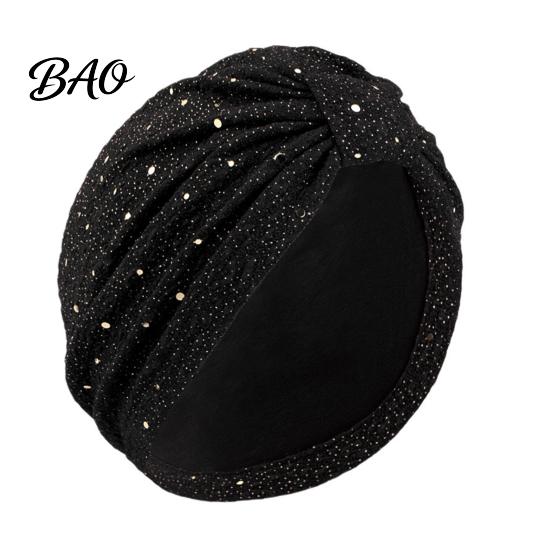 Non-strangling Headwear Turban Hat for Women, Sequined Crepe Fabric Headwrap, Ethnic Women Style Knotted Front Headwrap All Face Shapes Stable Fit