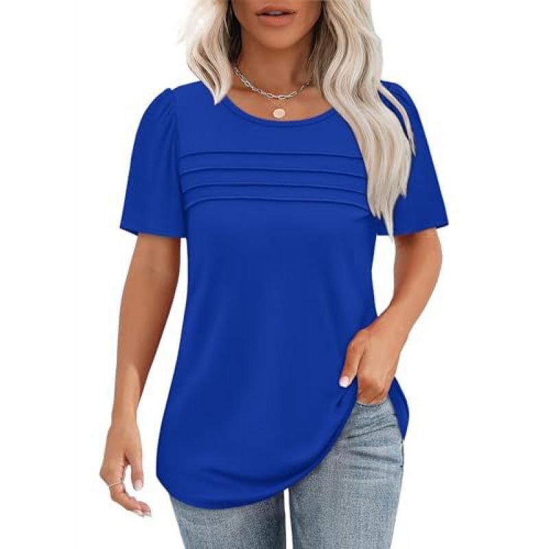 BITCED Women's Fashion Casual Solid Color Print Short Sleeve O-Neck Blouses & Shirts International Design