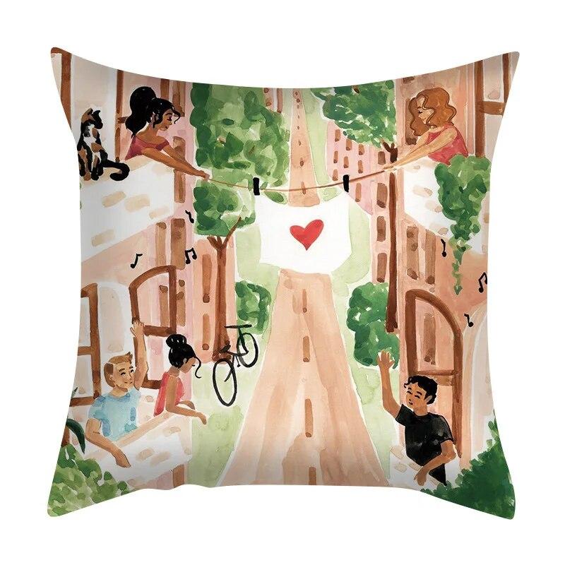Zuhause Schlafzimmer Wohnzimmer Sofa Auto Stoff Kissenbezug Kissenbezug Grüne Pflanze Meerblick Kissen