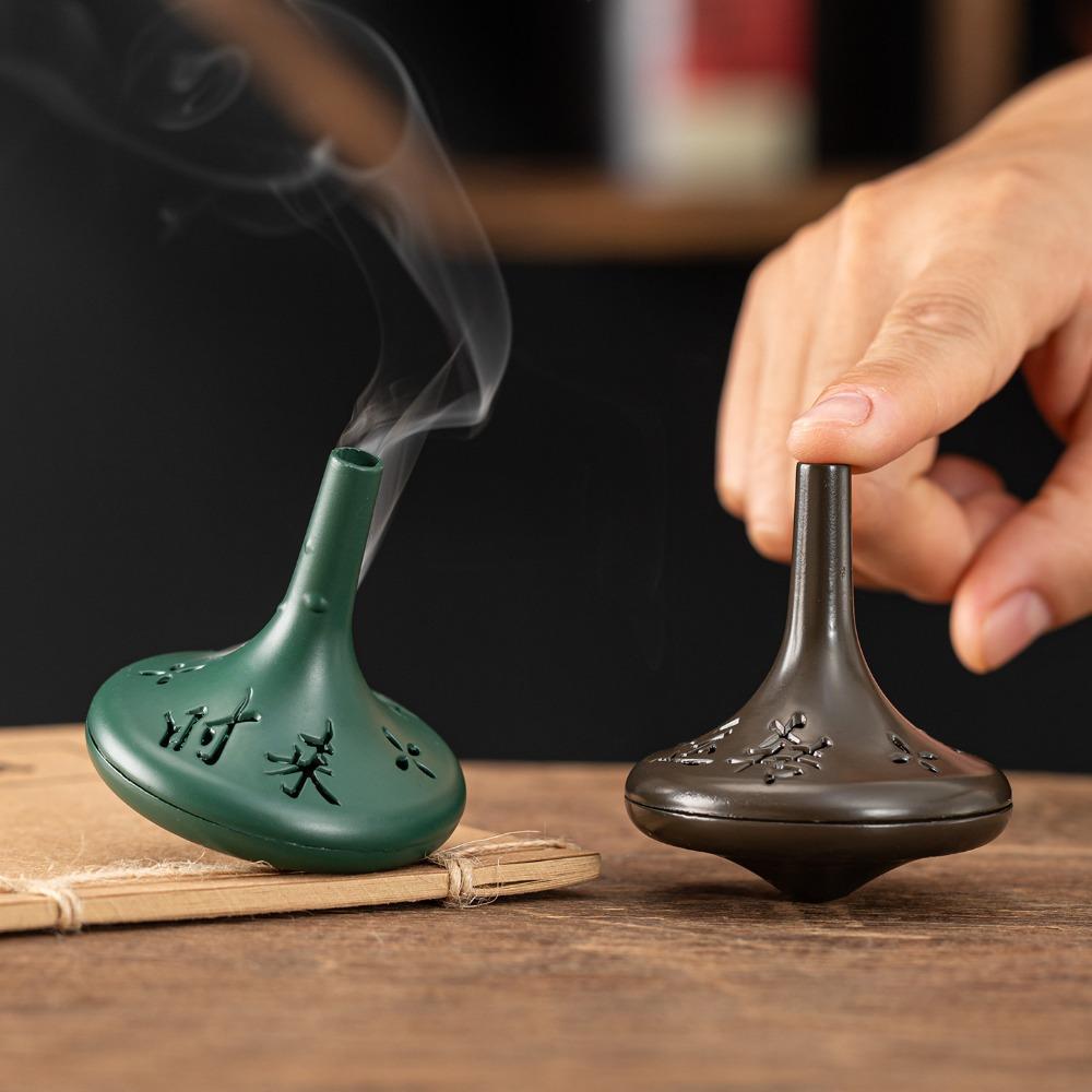 Chinese-style Retro Conical Gyroscope Incense Burner Zinc Alloy Openwork Calligraphy Censer Mini Removable