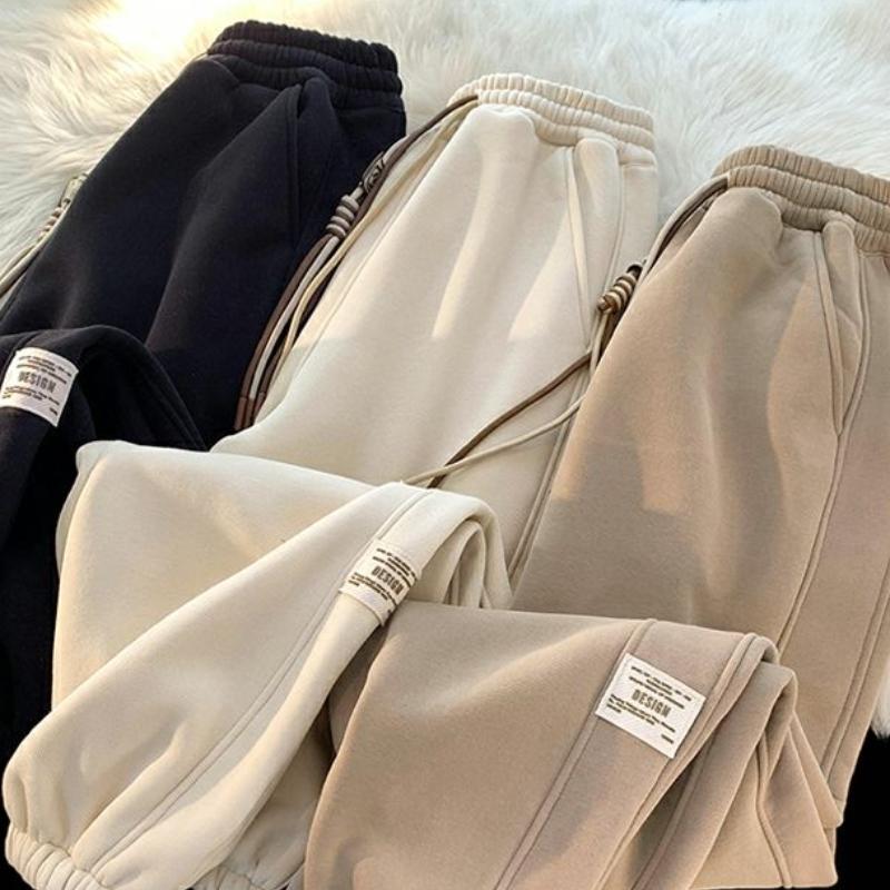 Moda sport catifea largi Casual pantaloni harem de damă iarnă fleece groase talie înaltă pantaloni lați cu șnur de stradă pantaloni caldi de mărime mare 25506