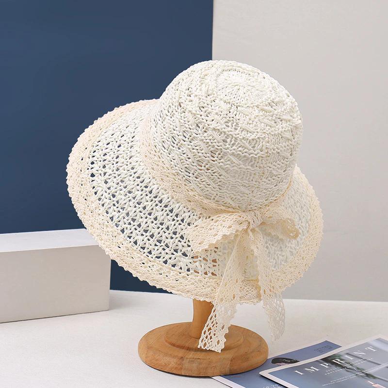 WTEMPO Lace Patchwork Casual Versatile Breathable Sun Hats Women's Solid Color Summer Wide Brim Outdoor Travel Beach Hats