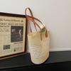 Handwoven Straw Tote Bag with Leather Handles Woven Pattern Summer Beach Bag Casual Everyday Use