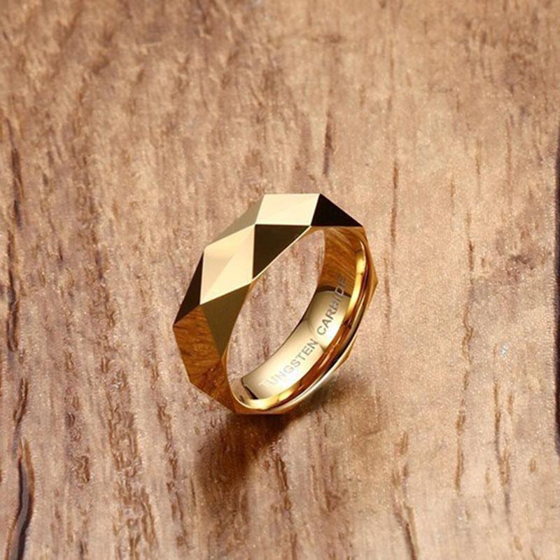 Anti-scratch Men's Rhombic Cut Tungsten Carbide Promise Wedding Bands Ring Gold Color Party Statement Fashion Women Jewelry