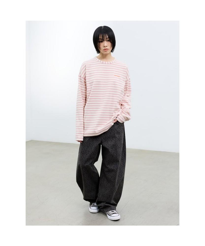 Saendeusaundeu (Unisex) Awning Stripe Long Sleeve T-Shirt Pink
