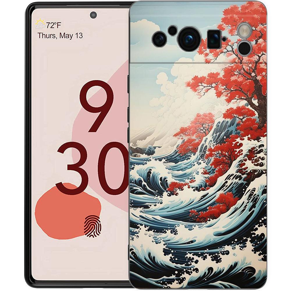 

Phone Case For Google Pixel 8 7 6 Pro 8A 7A 6A TPU Shell Soft Silicone Shockproof Black Cover Japanese Landscape Pixel 6 Pro