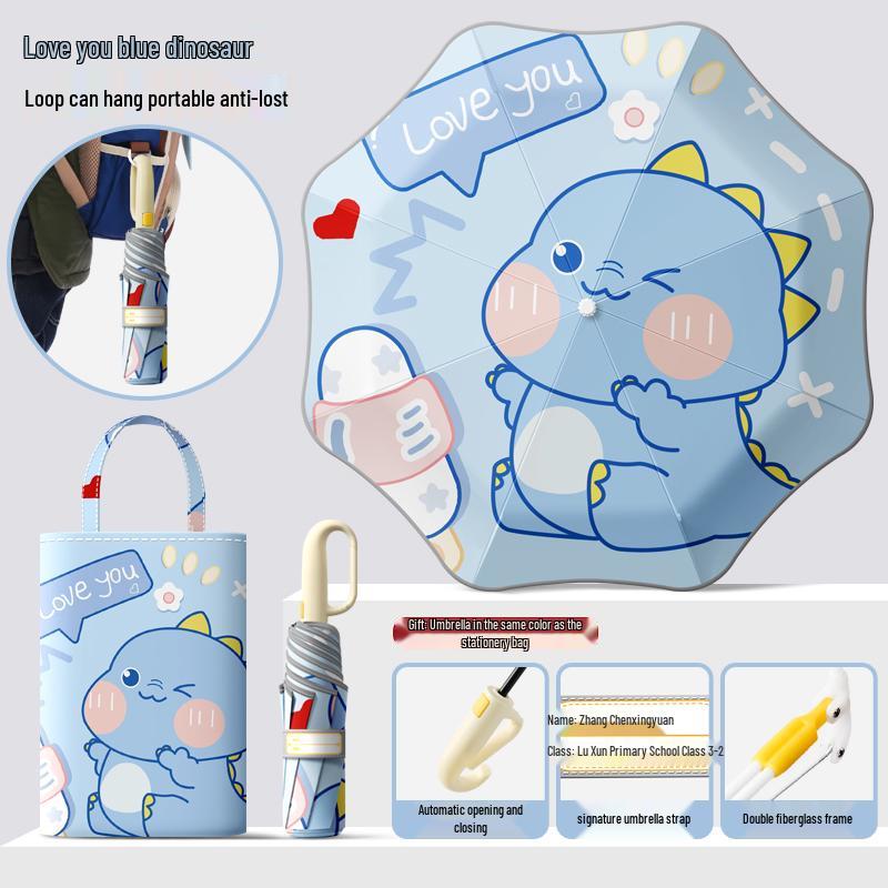 Dual-Use Automatic Folding Children's Umbrella with Ring Buckle – Sun Protection for School Boys and Girls