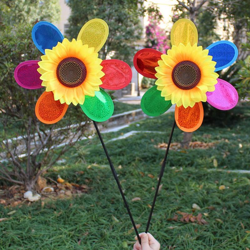 New Colorful Rainbow Sun Flower Spinner Wind Windmill Garden Yard Outdoor Decor