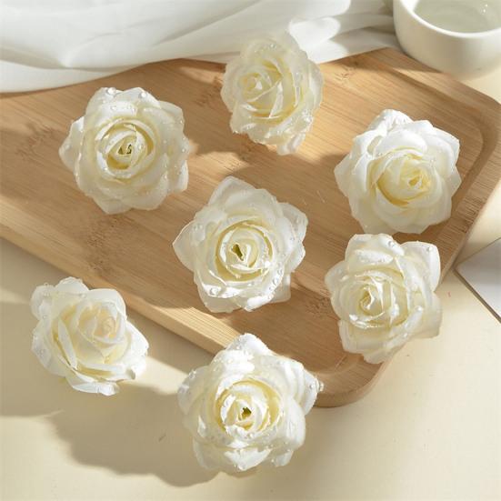 6 Stück künstliche Tautropfen-Rose Real Touch Kunstseide Rosenblütenköpfe für DIY Hochzeitssträuße Party Heimdekoration