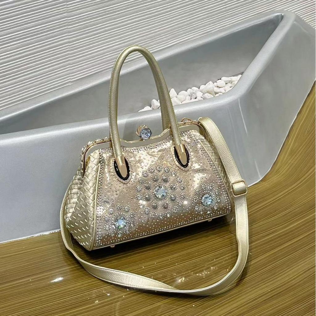 2025 New Handheld Diamond inlaid Woven Bag Trendy Single Shoulder Crossbody Bag