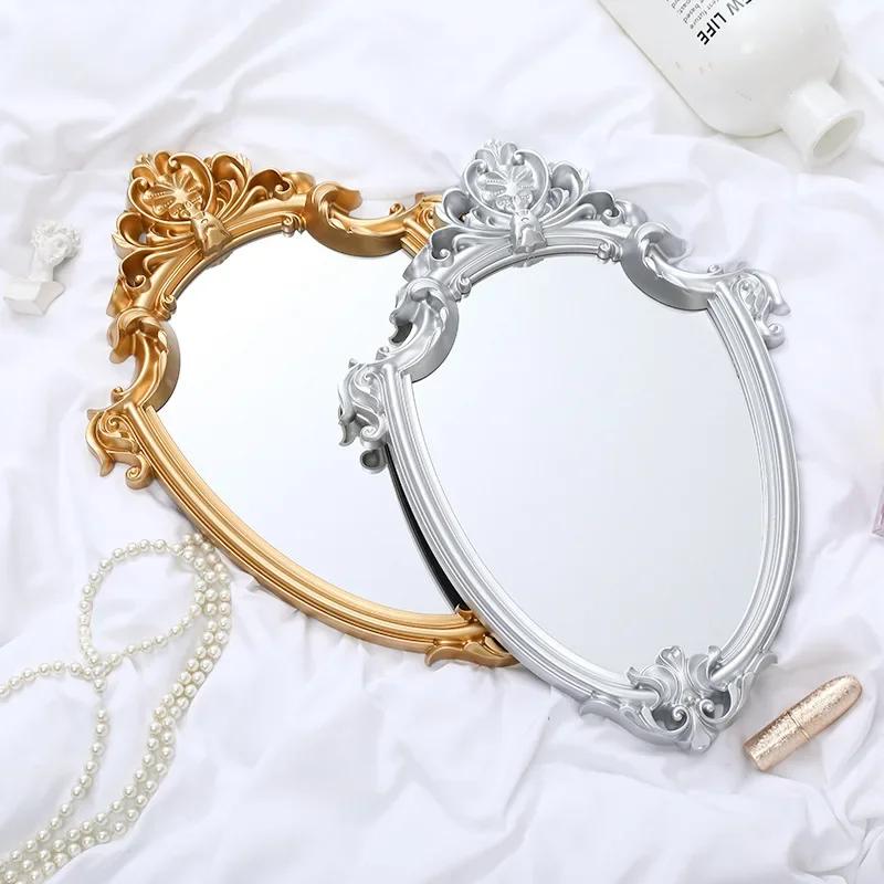 Specchio da Parete per Bagno Vintage Europeo Specchio per Trucco da Viaggio Vittoriano Barocco Specchio per Trucco con Cornice Piccola Specchio da Parete in Resina Oro