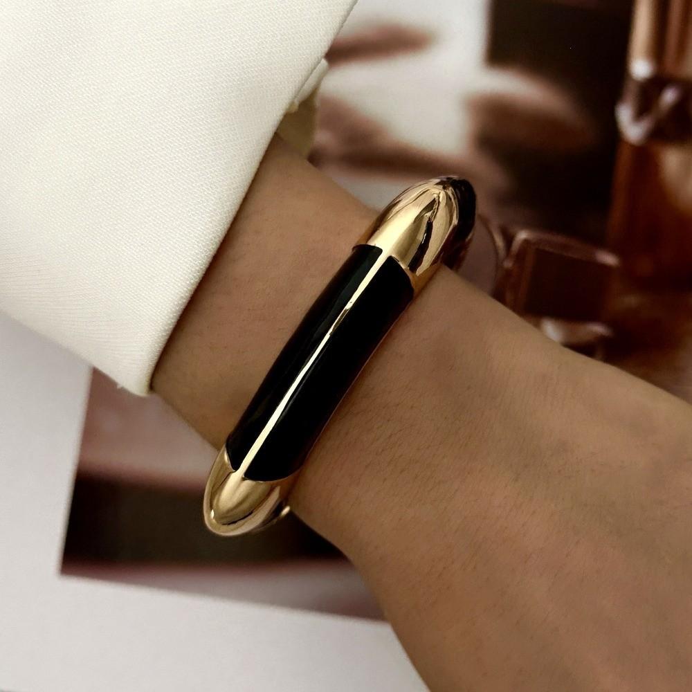 Enamel Enamel Cuff Bangle Black White Floral Zircon Bracelet Dripping Oil Bracelet  Gift Giving