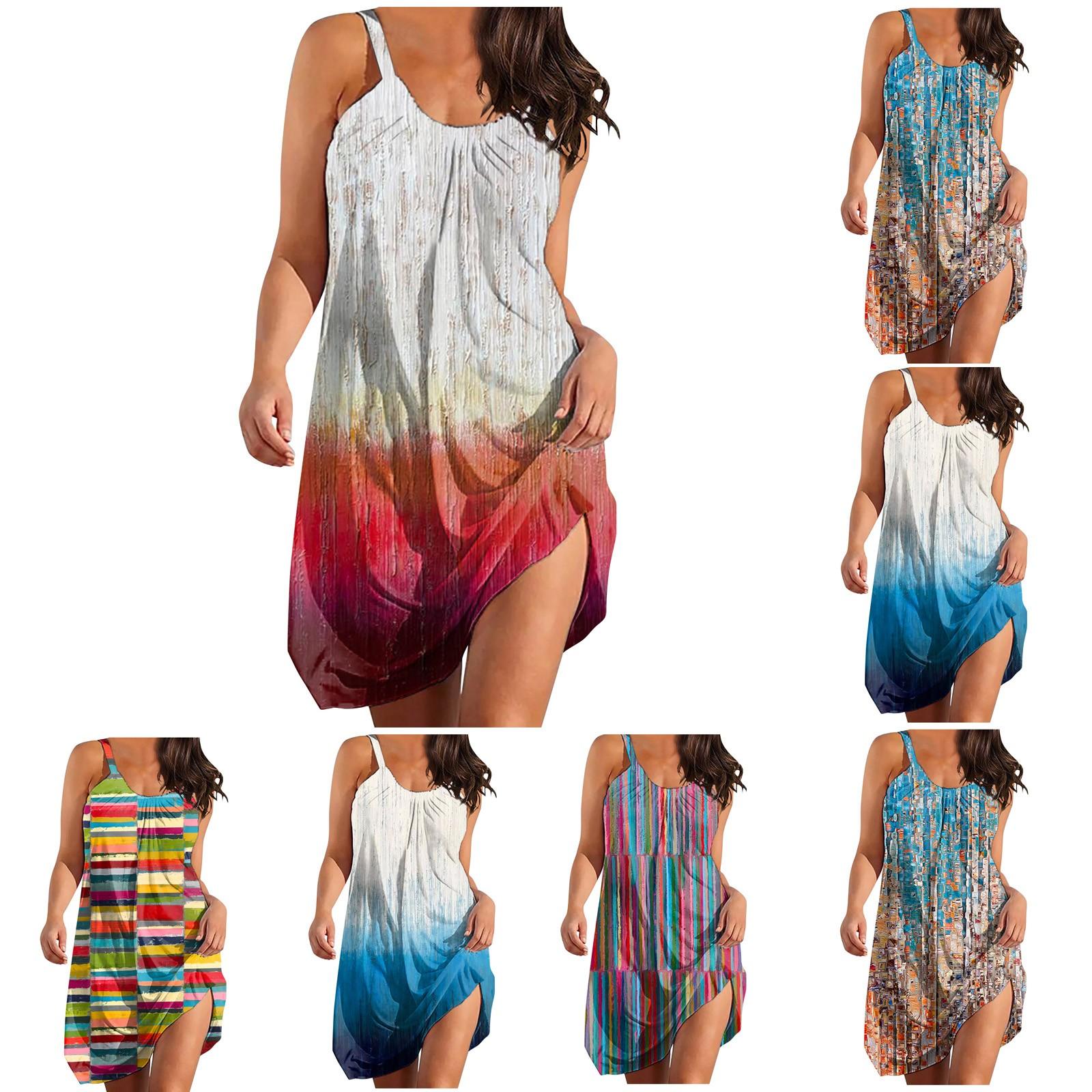 

Модные женские платья-туники без рукавов с принтом Платье-футболка больших размеров