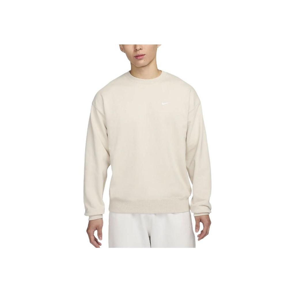Nike Solo Swoosh Simple Solid Color Brand Small Logo Embroidered Warm Fleece Crewneck Sweatshirt Men sweatshirt Light DX0812-104