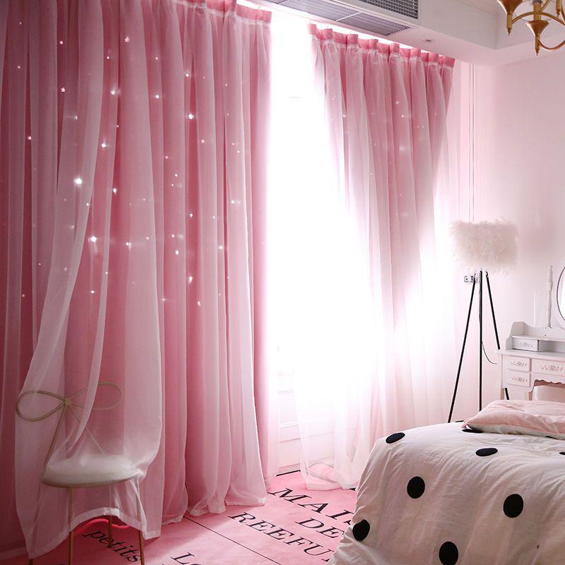 

Корейські двошарові принцеси штори з мереживними вирізаними зірками – повне затемнення для еркерів W150cm H270cm