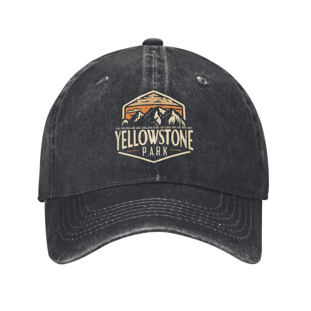 Yellowstone National Park Baseball Cap Distressed Denim Wyoming Mountains Landscape Volcano Snapback Cap Hat
