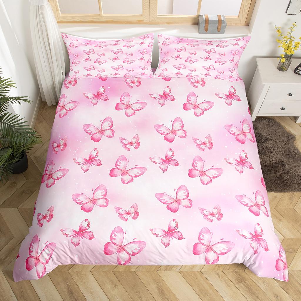 Homewish Girls Butterfly Duvet Cover Set, Chic Glitter Sequin Print Bed Set, Wild Animal Quilt Cover Set