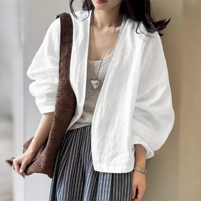 

ZANZEA Женский повседневный кардиган с V-образным вырезом, однотонный, свободного кроя, с длинным рукавом, тонкий L белый