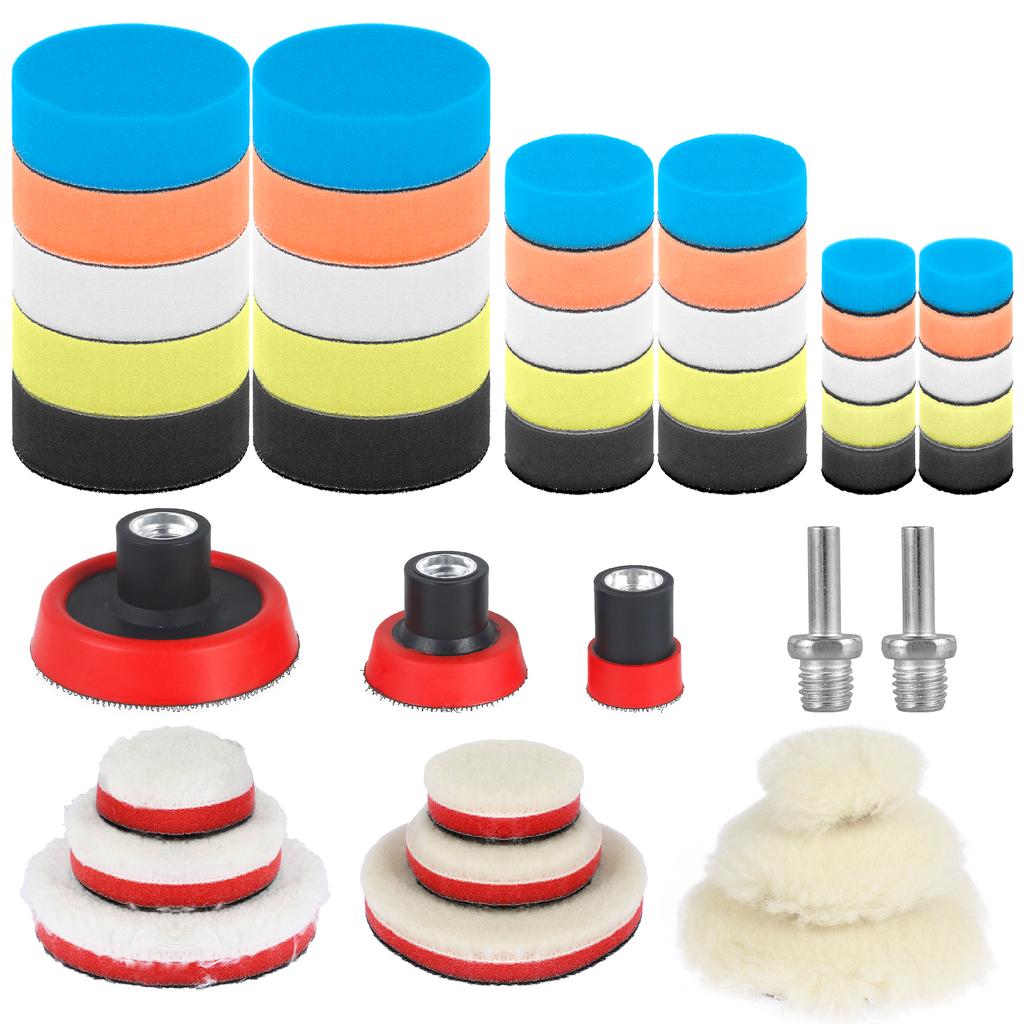 1/2/3 Zoll Auto Polierpad Kit 44 Stück Polierschwamm-Pads mit M14 Gewindeadapter Mix-Größe Mikrofaser Polierpad Wiederverwendbar
