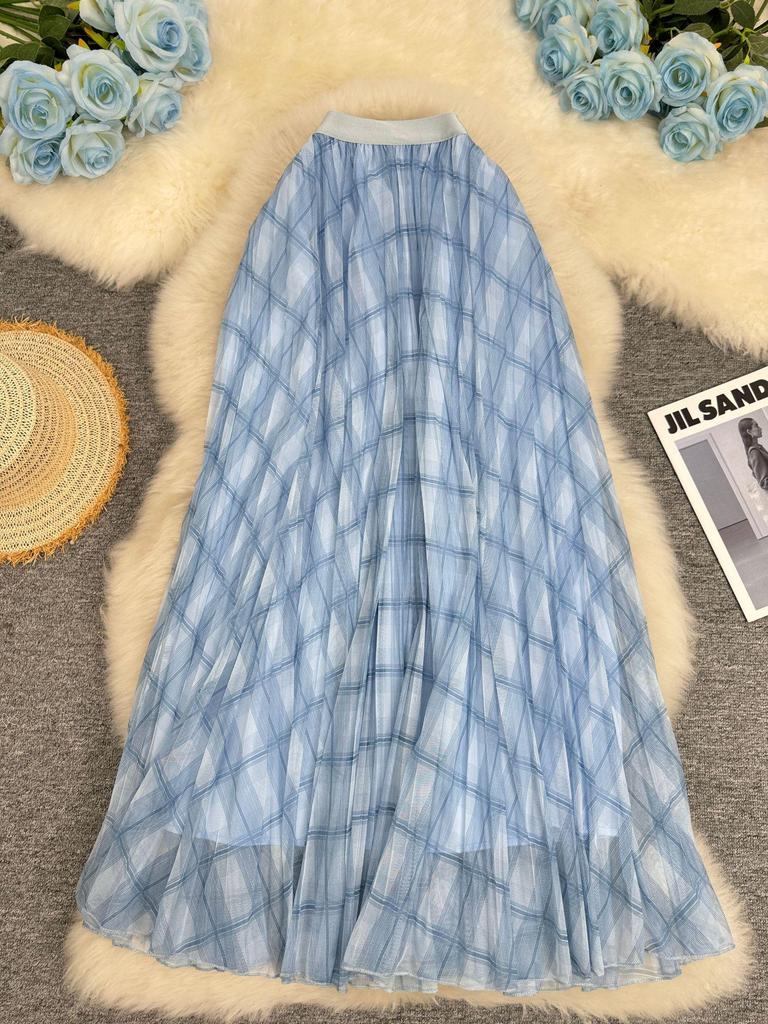 Women's European Plaid A-line Midi Skirt, Perfect for Commuting and Holidays