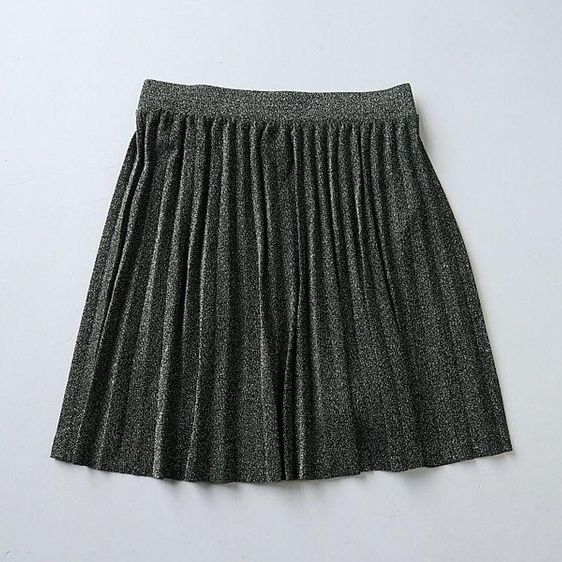 

Spring, Summer and Autumn New European and American Ladies Elastic Waist Bright Silk Pleated Skirt Fashion Temperament Leisure Short Skirt C14 Dark gray XS