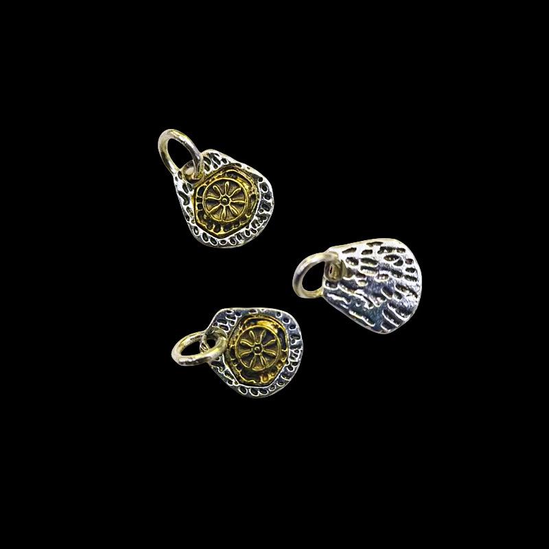 Two-Color Tibetan Silver Star & Moon Pendant with Diamond Beads