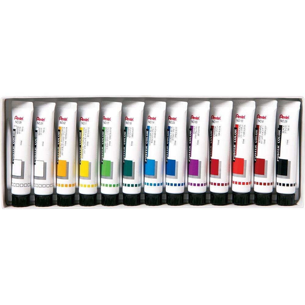 Pentel Poster Paint 12 Colors 2 white Set, (including tubes) WPR-12