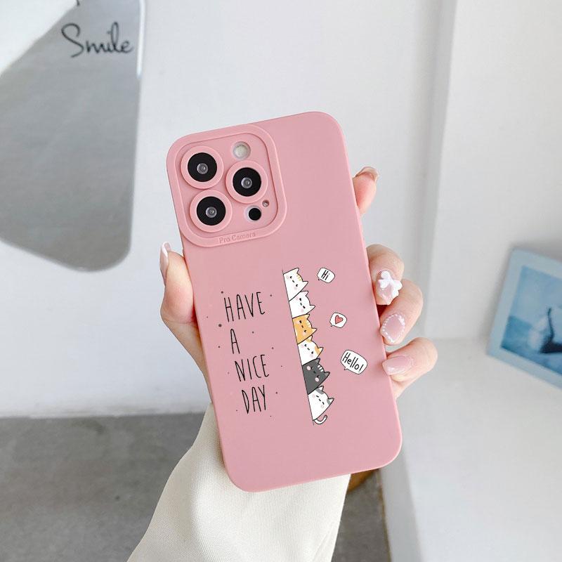 

Lovely Cat Animal Phone Case For iPhone 11 14 Pro Max 12 13 Pro Max Case For iPhone XR XS X 7 8 14 Plus Cat Lining Up Soft Cover iphone X or XS