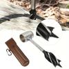 Schneckenbohrer Vierflügelige Stützbohrer Mit PU-Lederetui Outdoor Camping Survival Schlagwerkzeug Manueller Lochmacher
