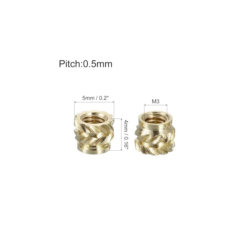 uxcell 50pcs Insert Nuts with Knobs, M3 Female Thread Bit Inserts, 4x5mm, Brass, Embedded Nuts, for Repair Equipment and Furniture, Gold Finish