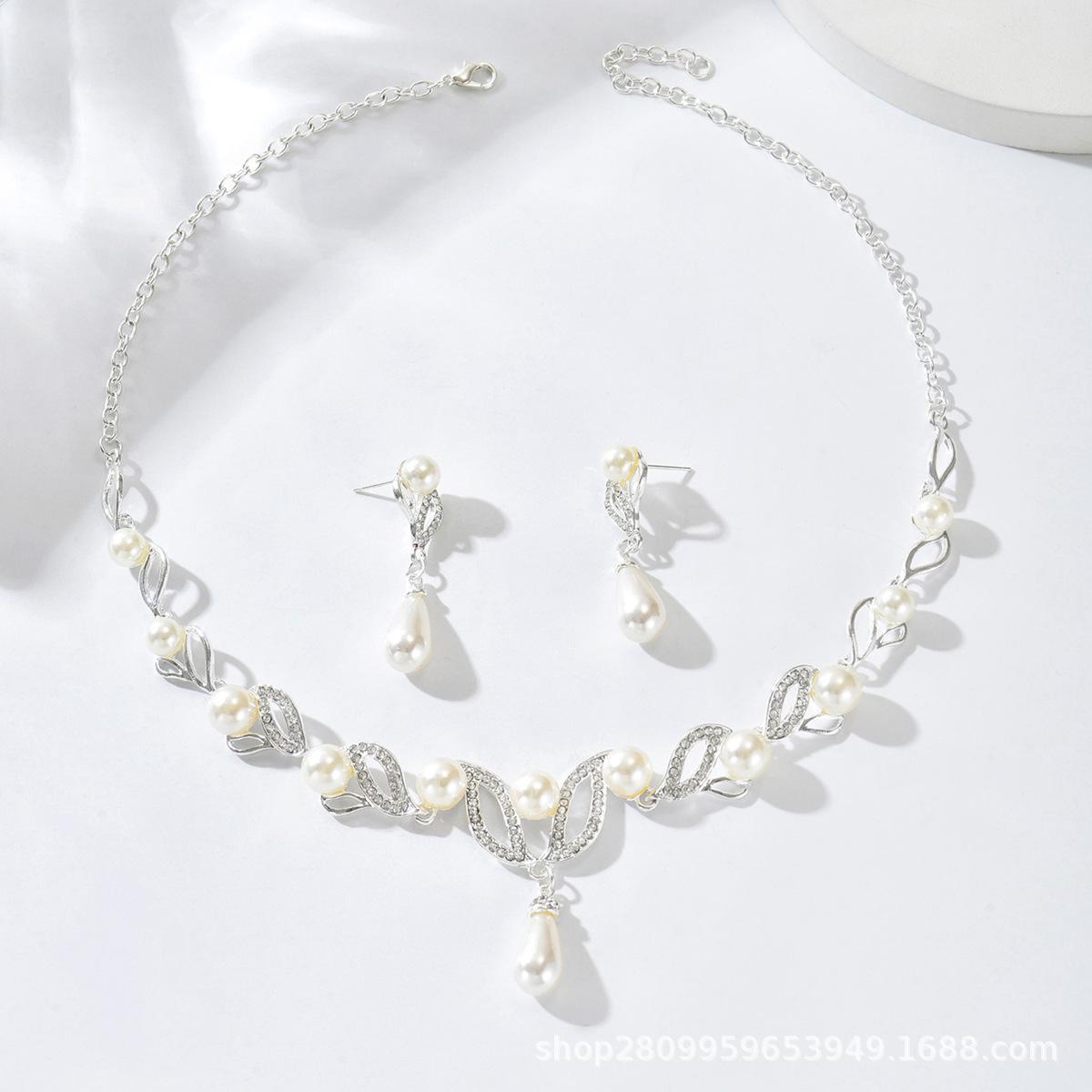 

Свадебное ожерелье в форме листа с длинной жемчужиной в виде капли воды, цепочка-набор элементов, комплект из двух предметов